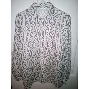 J Jill Blouse Womens L White Paisley Love Linen Button Up Nautical Coastal Beach